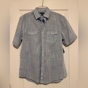 NWT Men’s Alfani Light Blue Plaid Casual Button Down Shirt